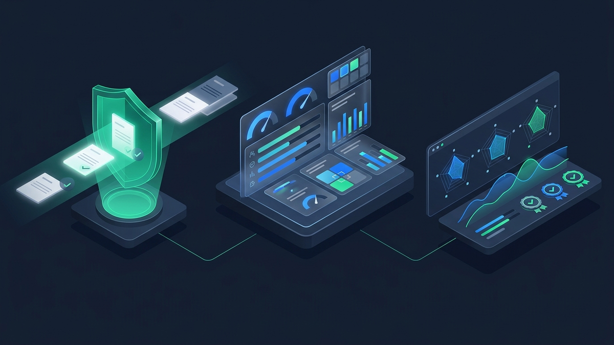 Editorial illustration of enterprise RFP evaluation criteria and scoring architecture